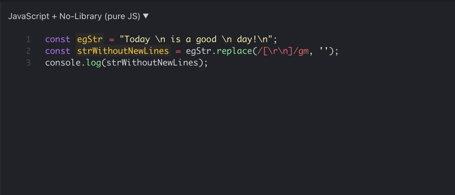 [JavaScript] Remove all Newlines From String